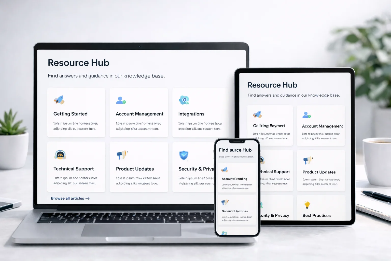 Connected business systems resource guides shown on laptop and mobile screens